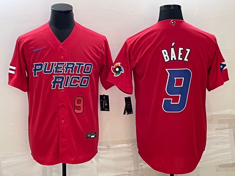 Men 2023 World Cub #9 Baez Red Nike MLB Jersey1->more jerseys->MLB Jersey
